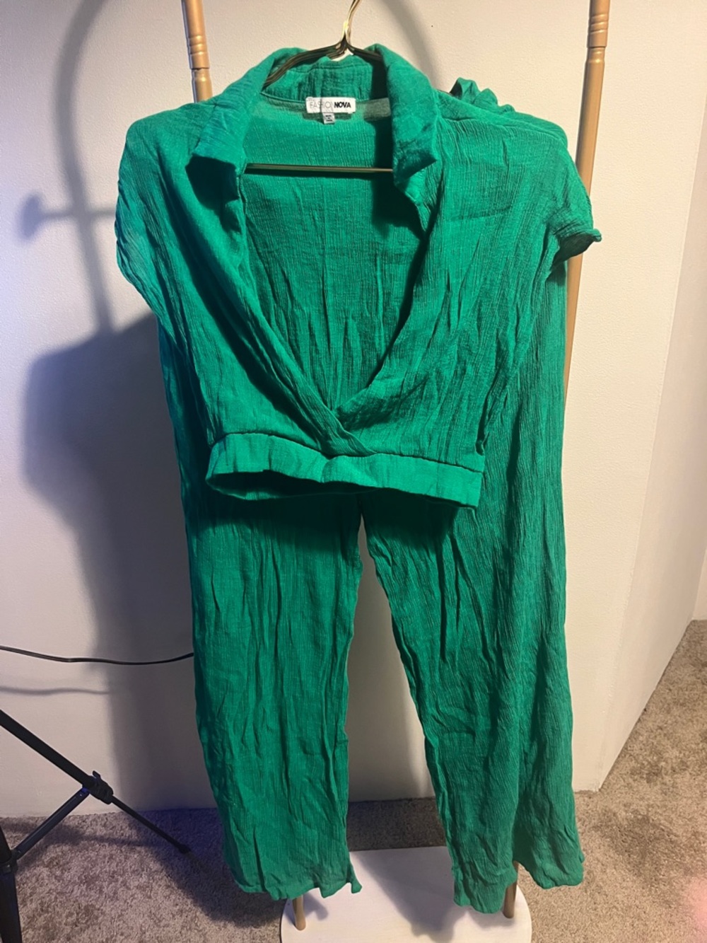 Fashion Nova Emerald Green Wide-Leg Jumpsuit